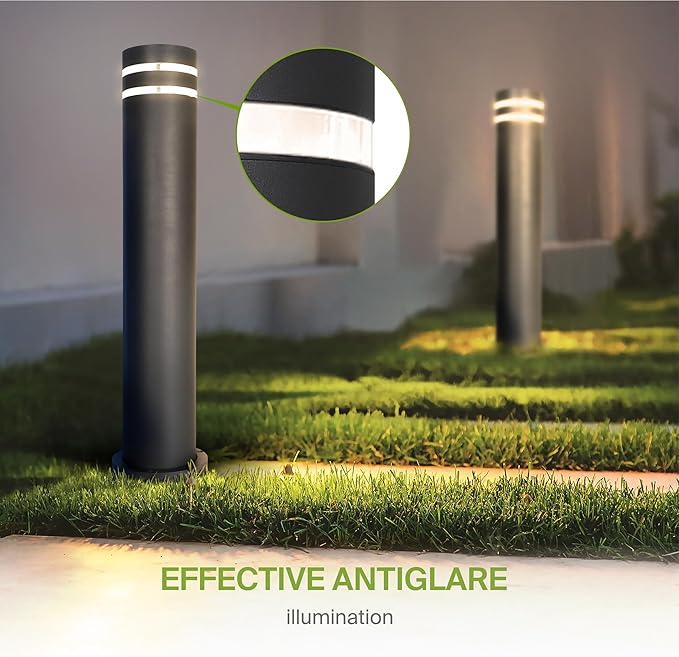 ASD 24" Round Bollard Light Fixture, Outdoor Pathway Floor Lamp | Antiglare, Waterproof, ETL Listed | 60W E26 Bulb Socket 120V | Landscape Hardwired Lighting, Exterior Post Lantern | Black, 4 Pack