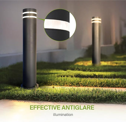 ASD 24" Round Bollard Light Fixture, Outdoor Pathway Floor Lamp | Antiglare, Waterproof, ETL Listed | 60W E26 Bulb Socket 120V | Landscape Hardwired Lighting, Exterior Post Lantern | Black
