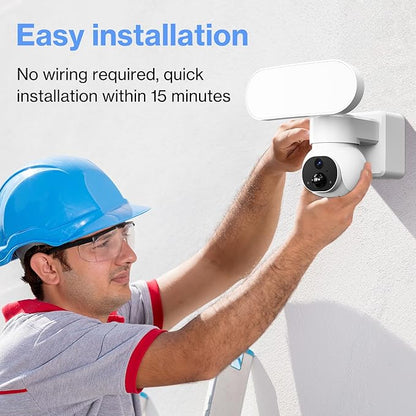 Wireless Floodlight Camera with Solar Panel, Solar PIR Motion Sensor 2000LM Flood Light, Waterproof 2K 360° PTZ Camera for Home Security, 24/7 Surveillance, Local/Cloud Storage, Compatible with Alexa