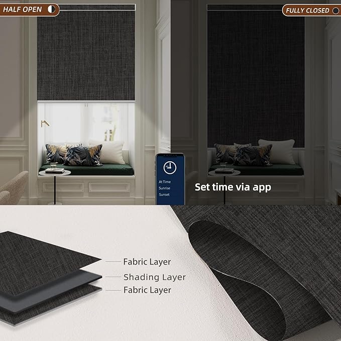 Motorized Blinds Roller Shade with Remote: Canisteo Automatic Smart Blind for Windows 100% Blackout, Electric Blinds Compatible with Alexa/Google Home/Apple Homekit, Customized Size, Neat Dark Grey