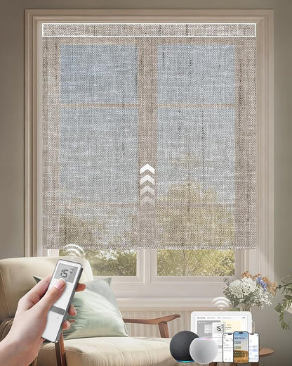 Kincmo Motorized Blinds with Remote, Light Filtering Roller Shades Work with Apple Homekit,Alexa,Google Home, Custom Electric Blinds with App,Voice Control (50% Blackout Sheer Brown)