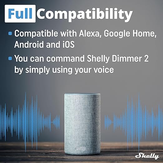 Shelly Dimmer 2 | WiFi Smart Dimmer Switch | No Neutral Wire Required | Home Automation | Compatible with Alexa & Google Home | iOS Android App | No Hub Required | Wireless Switch | Dimmable Lights