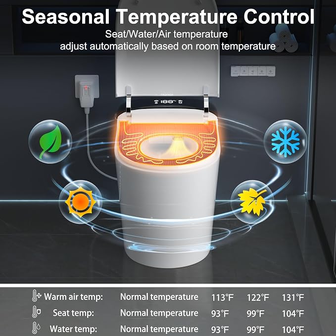 Smart Bidet Toilet with Tank, Foam Shield, Dual Auto Flush, Manual Soft-Close Lid&Seat, Foot Sensor, Electric Modern One Piece Toilets for Bathroom with Siphon Dual Flush 0.8/1.2 GPF