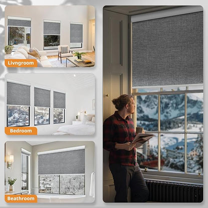 Motorized Smart Blinds with Remote - Cordless Electric Roller Shades, Blackout, Compatible with Alexa & Google Assistant, Gray, 29" W x 72" H