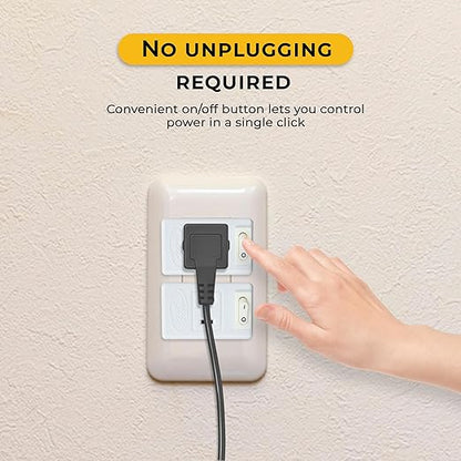Touch & Glow - 2 Prong Outlet Switch - Single Port Outlet Extender with On/Off Switch - Power Plug for Kitchen Appliances, Lamp, Holiday Lights, Table Fans - Compact Power Adapter (White)