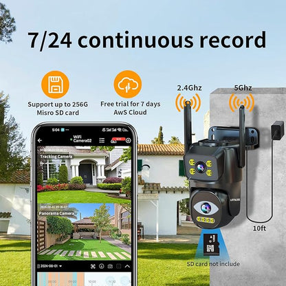 LETSCEE Dual Lens WiFi Security Camera Outdoor,5G/2.4G PTZ Outdoor Auto Tracking,HOM Security Surveillance System Camera,WiFi,Night Vision,7/24 Recording