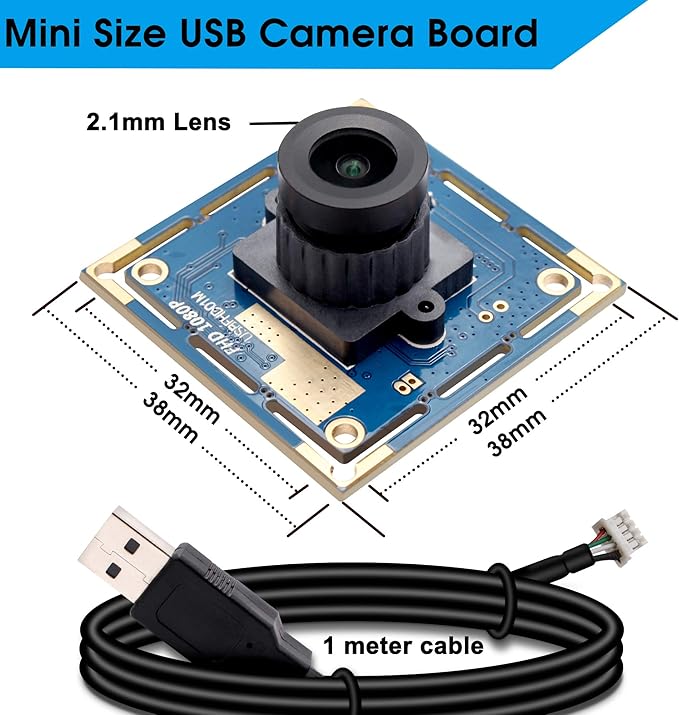 SVPRO 1080P HD USB Camera Module with 2.1mm Lens, 2MP OV2710 CMOS Board Camera, 30fps/720P 60fps/VGA 100fps High Frame Rate Machine Vision Cam USB Plug and Play for Windows Linux MacOS Android