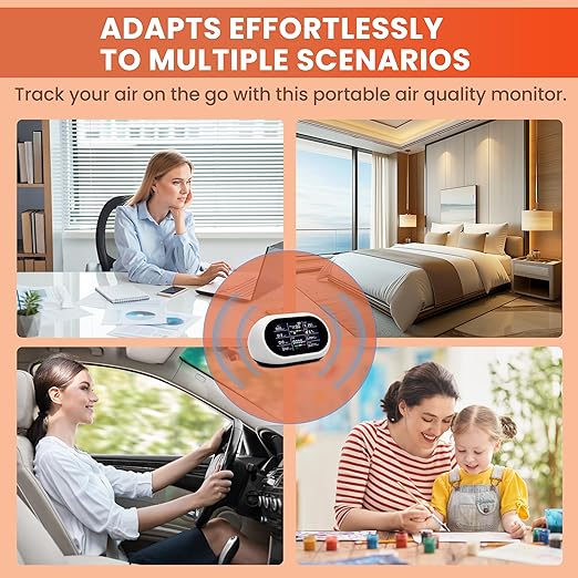 EONIX 11 in 1 Air Quality Monitor Indoor,Portable CO Detector,Real-Time for CO2,AQI, PM1.0,PM2.5,PM10,TVOC, HCHO and Others,Home,Hotel,Office,Car,Air Quality Tester for Home