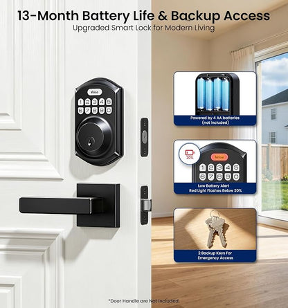 Veise VE001 Keyless Entry Deadbolt, Electronic Keypad Lock, Matte Black
