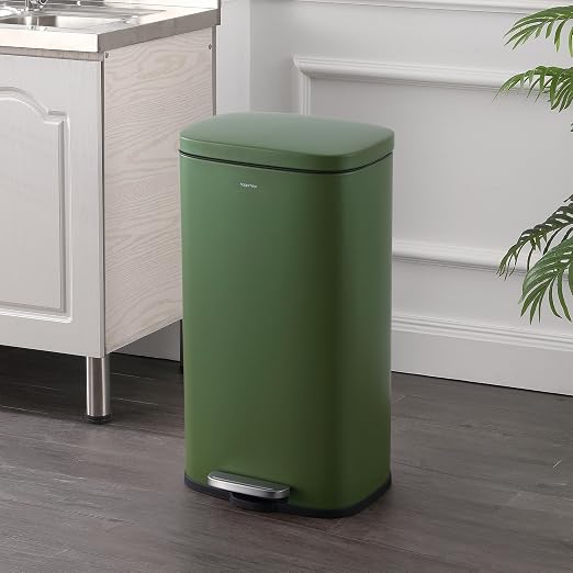 happimess Curtis 8 Gal Step Trash Can Soft Close 25", Pine Green