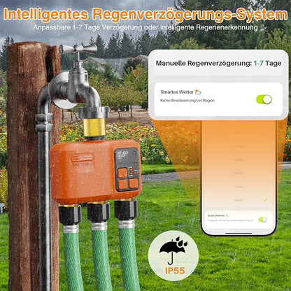 WiFi Sprinkler Timer 3 Zone, Smart Water Timer with Brass Inlet & Outlet