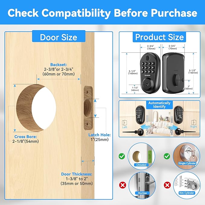 IRONZON Keyless Entry Door Lock - 350Y 5-in-1 Fingerprint Smart Locks for Front Door with Handle Set, Electronic Keypad Door Lock with Handle and Deadbolt - Black