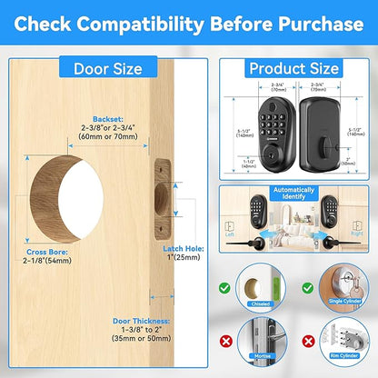 IRONZON Keyless Entry Door Lock - 350Y 5-in-1 Fingerprint Smart Locks for Front Door with Handle Set, Electronic Keypad Door Lock with Handle and Deadbolt - Black