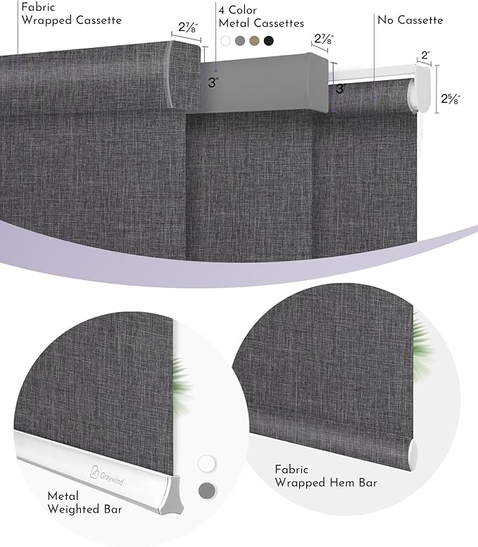 Graywind Motorized Shades 100% Blackout Work with Alexa Google WiFi Smart Hardwired Window Shade Remote Control Thermal Insulated Electric Blinds, Customized Size (Dark Gray)