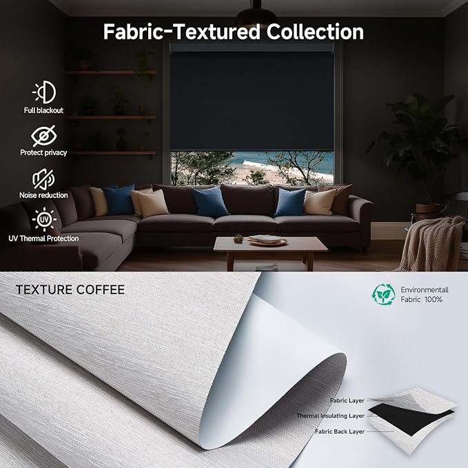 Motorized Blinds with Remote, Custom Automatic Electric Blackout Smart Blinds for Windows, Motorized Window Roller Shades Compatible with Alexa Google for Home Office, Textured Coffee