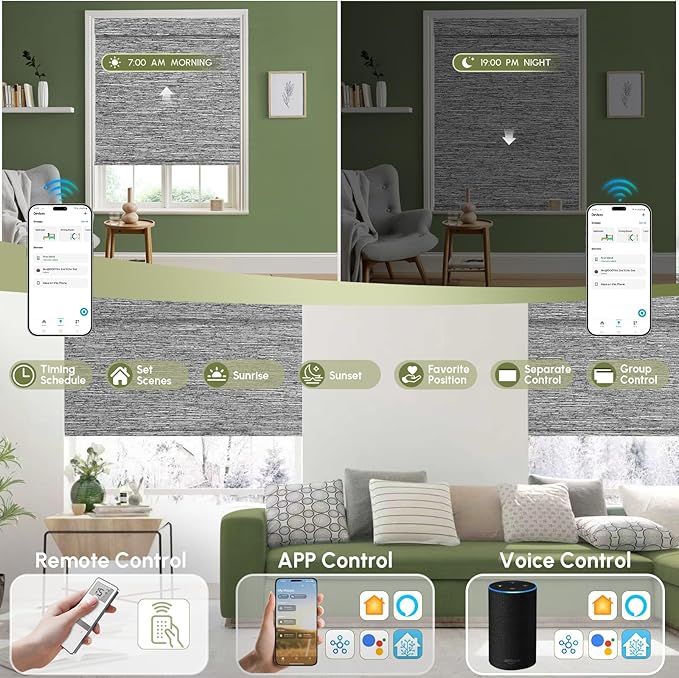 FineTell Motorized Blinds with Remote, 100% Blackout Roller Shades Compatible with Alexa,Apple Homekit,Google Home APP and Voice Control, Customized Electric Blinds (100% Blackout Dreamy Dark Grey)