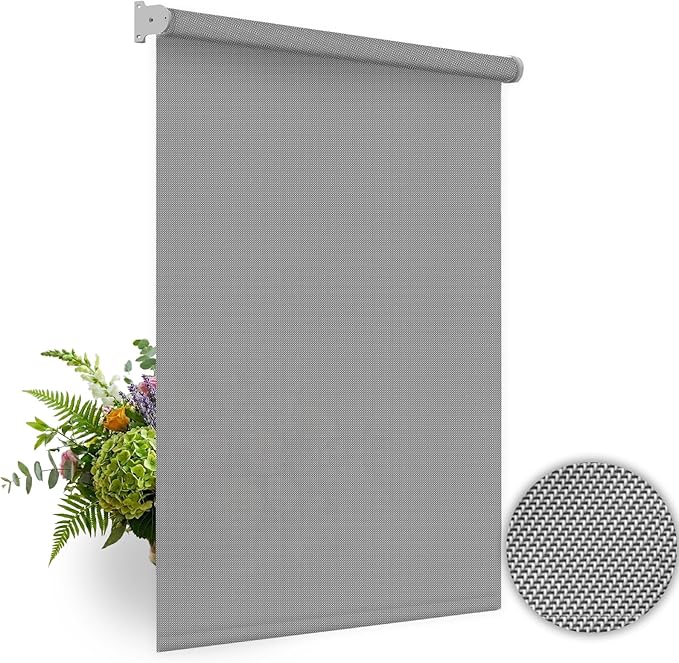 HILADUO Customized Solar Screen Roller Shade Blinds with Remote-Controlled Motorized Operation, Minimal to Blackout Visibility, Made in The USA