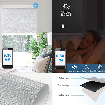 Motorized Blinds with Remote Cordless Automatic Motorized Shades Custom Blinds for Windows Smart Curtains Compatible with Alexa Google Home(Blackout Jacquard Grey,W43 x H72in)