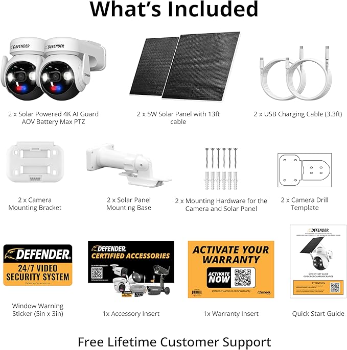 Solar 4K Security Cameras Wireless Outdoor, 360° PTZ, AI Human Detection, Color Night Vision, Battery Max with 5W Solar Panel, Weatherproof Home Surveillance - AOV AI Guard Ultra-Charge-2 Pack