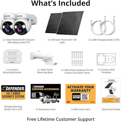 Solar 4K Security Cameras Wireless Outdoor, 360° PTZ, AI Human Detection, Color Night Vision, Battery Max with 5W Solar Panel, Weatherproof Home Surveillance - AOV AI Guard Ultra-Charge-2 Pack