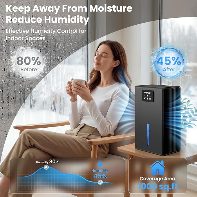 Dehumidifier, 1000 sq.ft Quiet Dehumidifiers for Home Bedroom Bathroom Basement with 95oz Water Tank, Sleep Mode, Auto Shut-Off 7 Colors LED Light, Grey