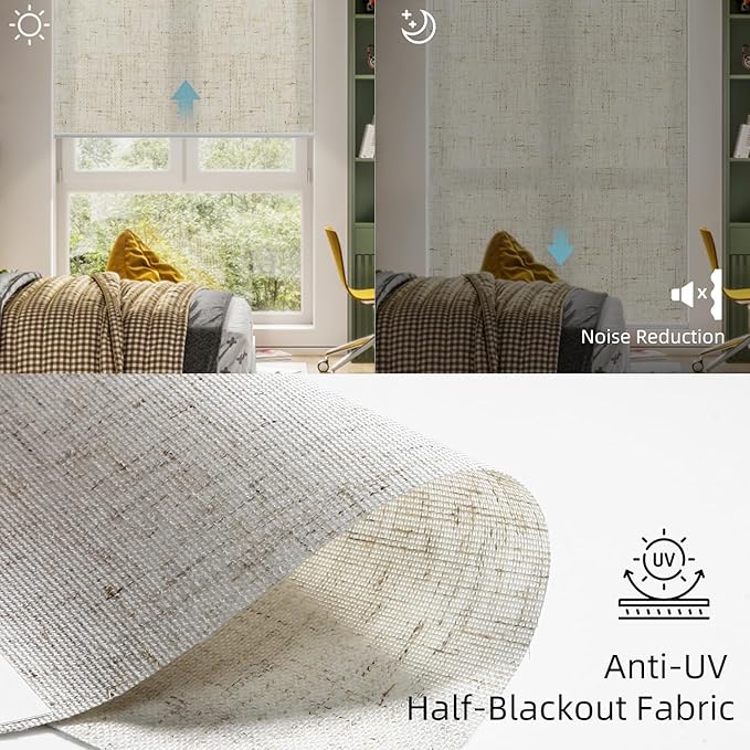 SmartWings Motorized Light Filtering Shades, Work with Matter Homekit Alexa Google, 70% Blackout Shades Translucent, Cordless Window Shades with Remote Rechargeable, Up 110" W x 148" H, Linen Sand