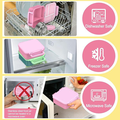 Bento Lunch Box for Kids with 9oz Thermo, Leak-proof Lunch Containers with 3 Compartments,Kids-friendly Size,Durable/Dishwasher Safe Lunch Box for School Outdoors-Pink