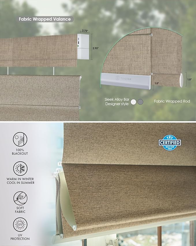 Yoolax Smart Top Down Bottom Up Roman Shades, Motorized Roman Shades with Remote, Blackout Smart Blinds Work with Alexa, Google Home, Apple Homekit for Living Room Bedroom, Customized (Caramel Gold)