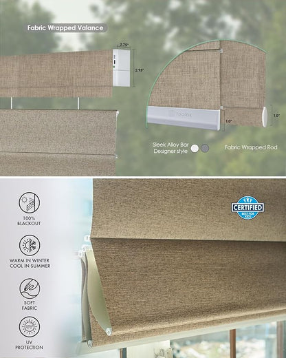 Yoolax Smart Top Down Bottom Up Roman Shades, Motorized Roman Shades with Remote, Blackout Smart Blinds Work with Alexa, Google Home, Apple Homekit for Living Room Bedroom, Customized (Caramel Gold)