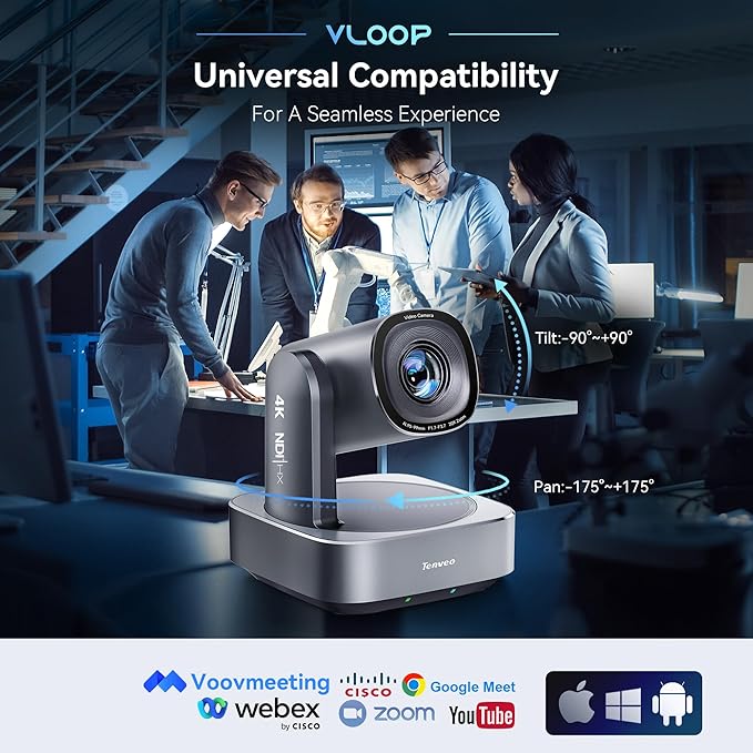 Tenveo 4K NDI PTZ Camera, AI Humanoid & Face Auto-Tracking, 20X Optical + 8X Digital Zoom, USB3.0/HDMI/LAN PoE IP Live Streaming for Church Worship Broadcast Events Video Conference YouTube OBS