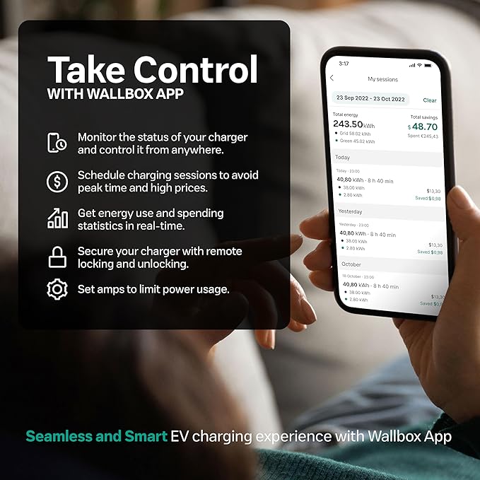 Wallbox Pulsar Plus Level 2 Ev Charger 40A, Electric Car Charger EVSE J1772