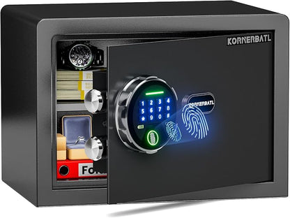 KornerBatl 20 lb Biometric Safe with Fingerprint Lock & LED Light | 30 Fingerprint Storage, PIN Code Access, Backlit Keypad, Silent Entry, Type-C Emergency Power & Removable Shelf