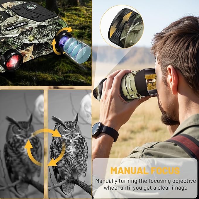 WOSPORTS 4K Night Vision – 1300FT Long-Range View with 8X Zoom, 15H Battery & 32GB Card – Tactical Camo Gear for Camping