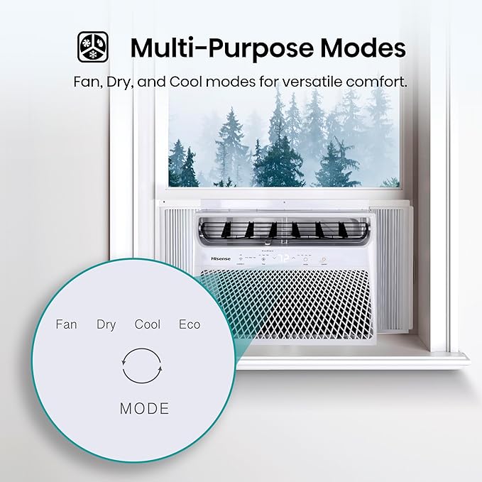 Hisense 14,000 BTU Smart Window Air Conditioner, 3 modes (Cooling, Fan, Dehumidifier), Easy Installation,Ultra Quiet, 2 Years Warranty