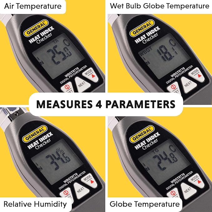 General Tools Deluxe Heat Index Monitor #WBGT8778 With 75 x 75 mm Brass Black Ball, 32° to 122° F, 0 to 100% RH