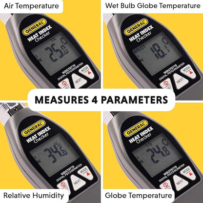 General Tools Deluxe Heat Index Monitor #WBGT8778 With 75 x 75 mm Brass Black Ball, 32° to 122° F, 0 to 100% RH