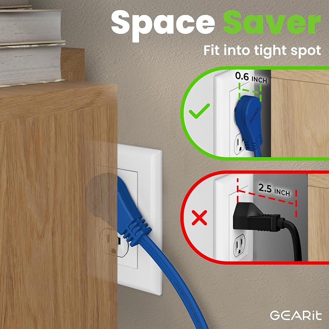 GEARit 4 ft 360° Rotating Flat Plug Extension Cord, 3 Outlet Low Profile Power Cord, 16 AWG 13A 3 Prong Grounded Indoor Cord, ETL Listed, Space-Saving for Furniture, Navy