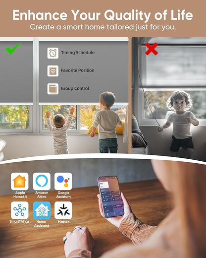 Motorized Blinds with Remote: Kincmo 100% Blackout Roller Shades Work with Apple Homekit,Alexa,Google Home, Customized Electric Blinds with App,Voice Control (100% Blackout Vinyl Grey)