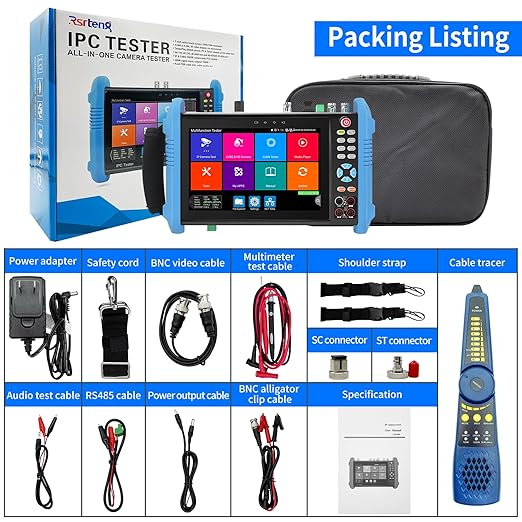 Rsrteng IPC-9800MOVTADHS Pro Full Features CCTV Camera Tester 8K 32MP IP Camera Tester wtih POE++ Max 90W, CCTV Tester with 4K TVI CVI AHD SDI Support DMM OPM TDR 1CH SFP HD VGA WiFi Network Tools