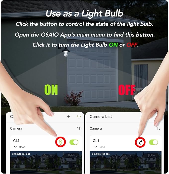 GNCC 2K Light Bulb Security Camera, 2.4GHz Only, 355° Wireless Outdoor Camera, Full-Color Night Vision, Motion Detection, Easy Install, Local & Cloud Storage Requires Subscription (2-Pack, White)