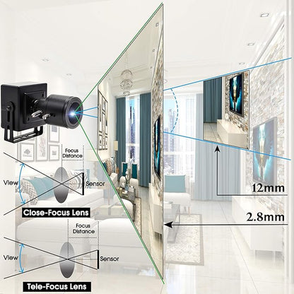 3MP USB Camera 2.8-12mm varifocal Lens Webcam Webcamera for Windows Android Linux Mac Video Comference Webcams Plug &Play OTG USB 2.0 Compact Security Camera