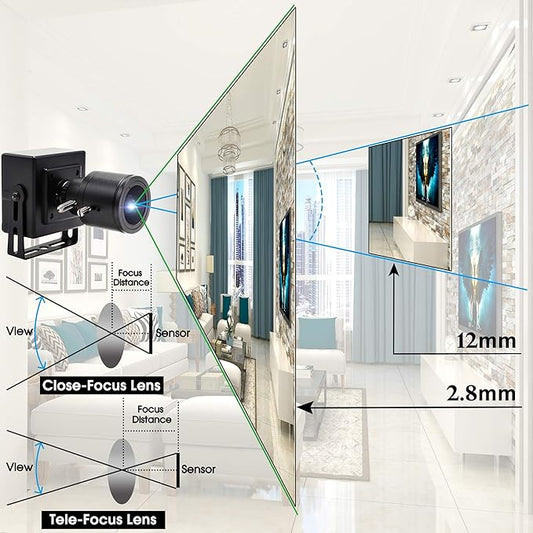 3MP USB Camera 2.8-12mm varifocal Lens Webcam Webcamera for Windows Android Linux Mac Video Comference Webcams Plug &Play OTG USB 2.0 Compact Security Camera