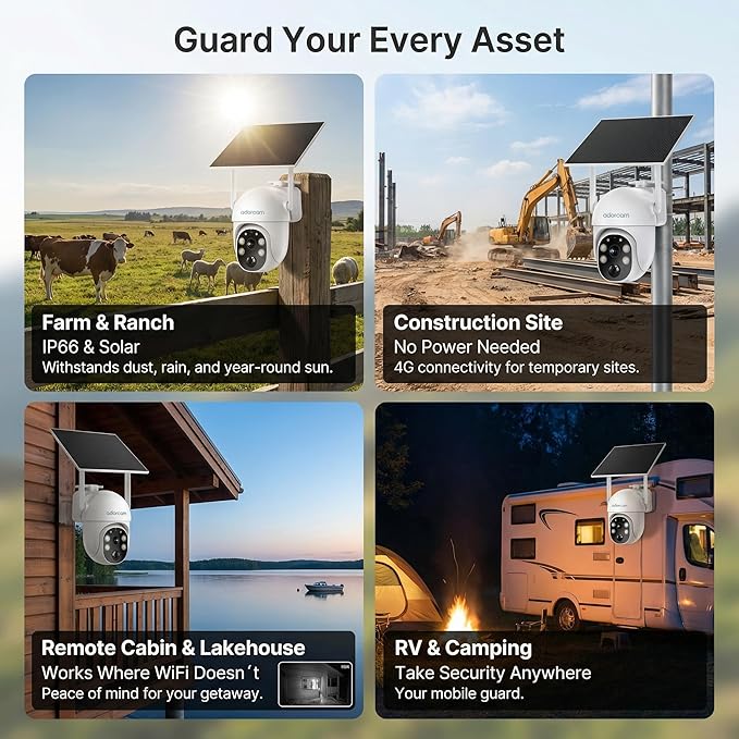 Wireless Surveillance Camera for Outdoor: US-Wide 4G Coverage No WiFi Needed Non-Stop Solar Power - 5-Min Setup All Weather Guardian for Rural Farm Ranch Barn Job Site Cabin RV