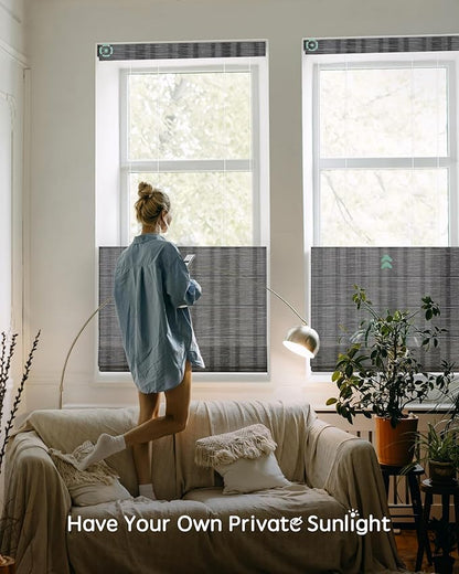 Yoolax Smart Top Down Bottom Up Roman Shades, Motorized Roman Shades with Remote, Light Filtering Smart Blinds Work with Alexa, Google, Apple Homekit for Living Room, Customized (Strip Dark Grey)