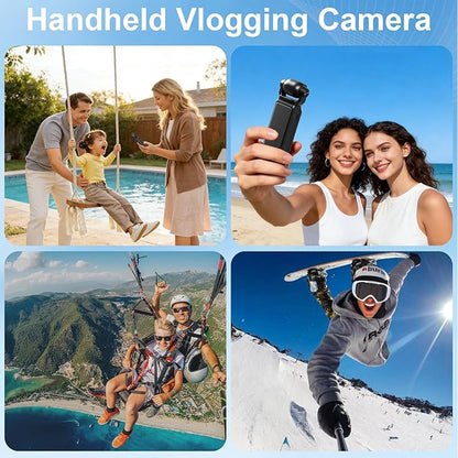 4K Vlogging Camera, Action Camera with Image Stabilization, Pocket Body Cam with APP Control, Handheld POV Cameras for Outdoor Sport, Travel(64GB Card)
