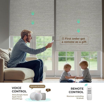 HeyBlinds Motorized Blinds with Remote, 100% Blackout Smart Blinds, Automatic Shades for Windows Compatible with Alexa Google and Homekit, Custom Size (Sun Kissed-Grayish Coffee BO)
