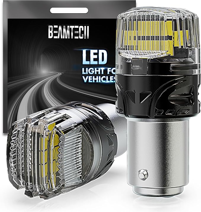 BEAMTECH 1157 LED Bulbs for Brake Tail Lights, 6500K Cool White Super Bright, 2057 2357 7528 BAY15D for Parking Backup Reverse Lights, Front Rear Side Marker Lights, Pack of 2