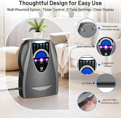 Ozone Machine Generator, Multifunctional with Timer, 1000mg/h Portable Ozone Machine for Home, Kitchen, Office, Cleaning Water, Fruits and Vegetables