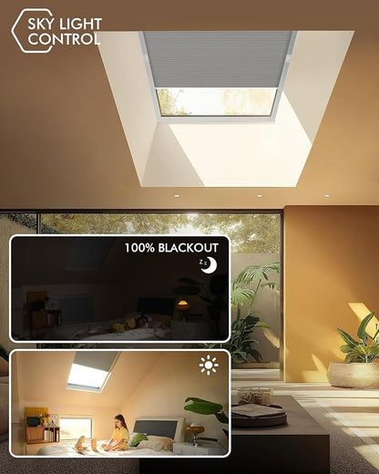 Yoolax Motorized Skylight Shades, Smart Cellular Shades Compatible with Alexa Google, Electric Cordless Honeycomb Blinds with Remote for Roof Inclined Plane Room (Blackout Light Grey)
