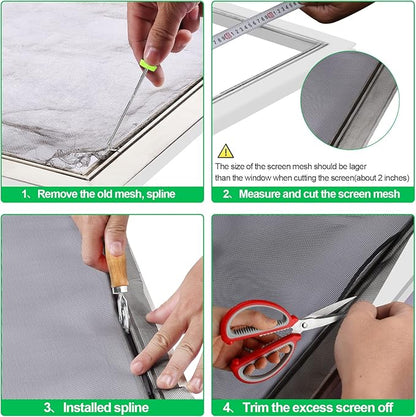 QWR Pet Proof Window Screen Replacement Kit, 48"x118" Durable High Hardness Screen Mesh Replacement Window Screens Repair Kit for Sliding Screen Door,Patio and Windows.(Folded Package with Tool Kit)
